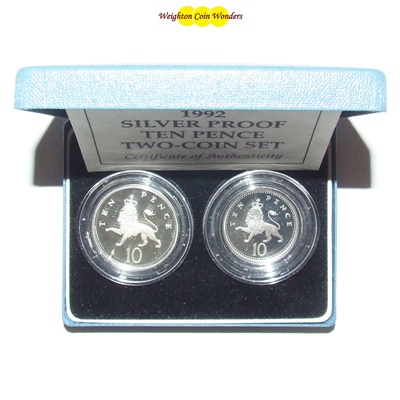 1992 Silver Proof Ten Pence Two-Coin Set - Click Image to Close